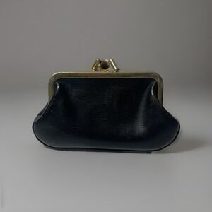 Vintage Black Leather Joseph Horne Coin Purse Made In England Gold Hardware